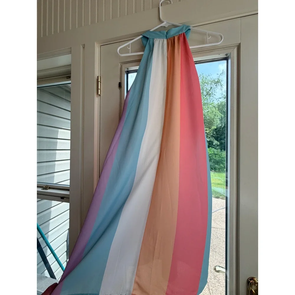 Bar III Womens Pastel‎ Striped Halter Neck Trapeze Dress Multicolor Size M